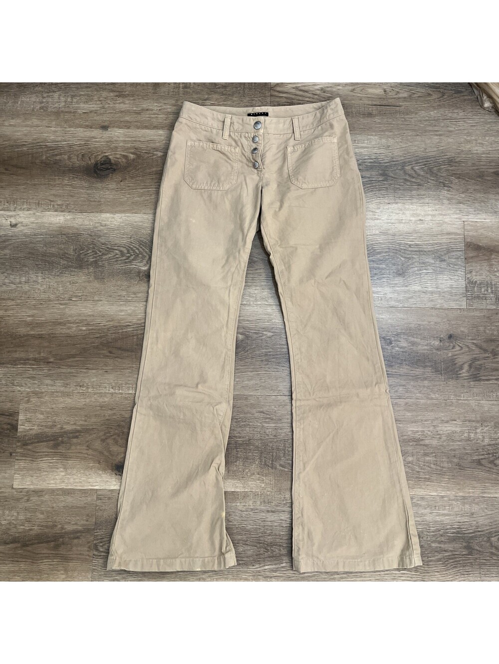 Sisley Women’s Beige Solid Flat Front Button Fly Pants Regular US 0/2